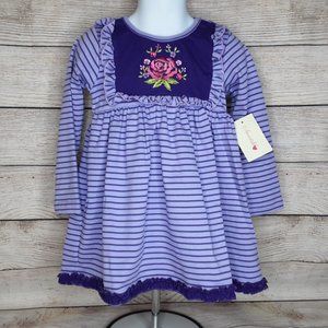 'SWEETDIL' RUFFLE TRIM EMBROIDED STITCHING LONG SLEEVE COZY TODDLER DRESS/TOP